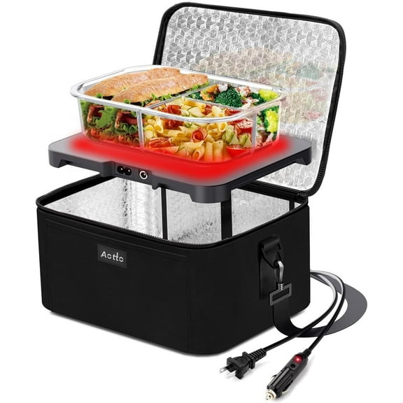 Aotto Portable Oven, 12V, 24V, 110V Portable Food Warmer, Mini Personal Microwave Heated Lunch Box for Work Reheating and Cooking Meals in Truck, Vehicle, Travel, Camping, Picnic, Black
