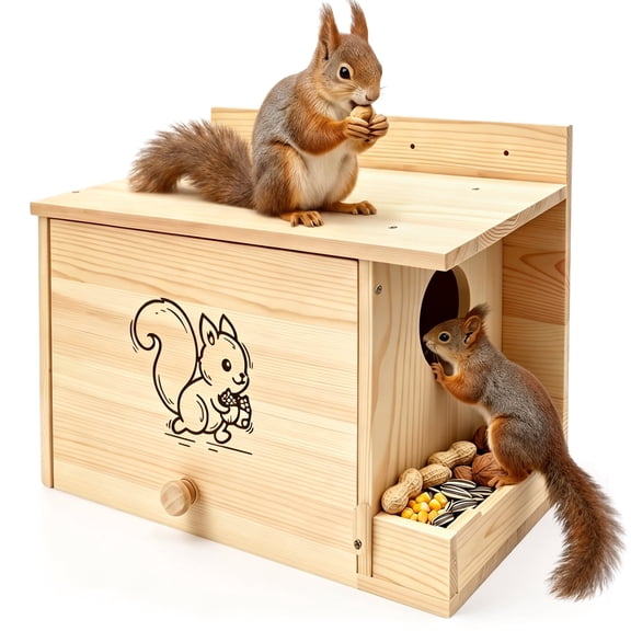 Aotto Wooden Squirrel House Feeder Outdoor Nesting Box for Squirrels & Chipmunks