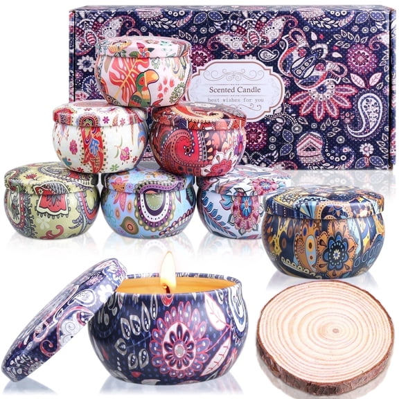 Giphtpoeet 8 Pack Scented Candles Set Natural Soy Wax Fragrance Gift Candle with Mat for Birthday Mother's Day, 20oz