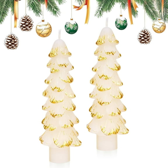 Giphtpoeet Christmas Tree Candles 2-Pack Unscented Shaped Taper Candles for Holiday Home Decor(White, 5Inch)