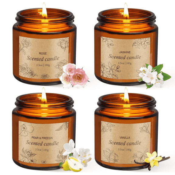 4 Pack Scented Candles Essential Oil Fragrance Soy Wax Jar Candle Gift Set for SPA, Mother's Day Gift,Floral Scents, 14oz 120h