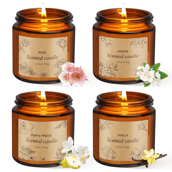 Giphtpoeet 4 Pack Scented Candles Essential Oil Fragrance Soy Wax Jar Candle Gift Set Floral Scents, 14oz 120h