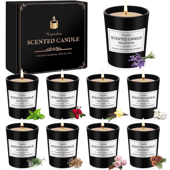 Giphtpoeet 9 Pack Scented Candles 2.5 oz Each Soy Wax Black Jar Candles for Men Fathers Day Birthday Valentines Day Gift