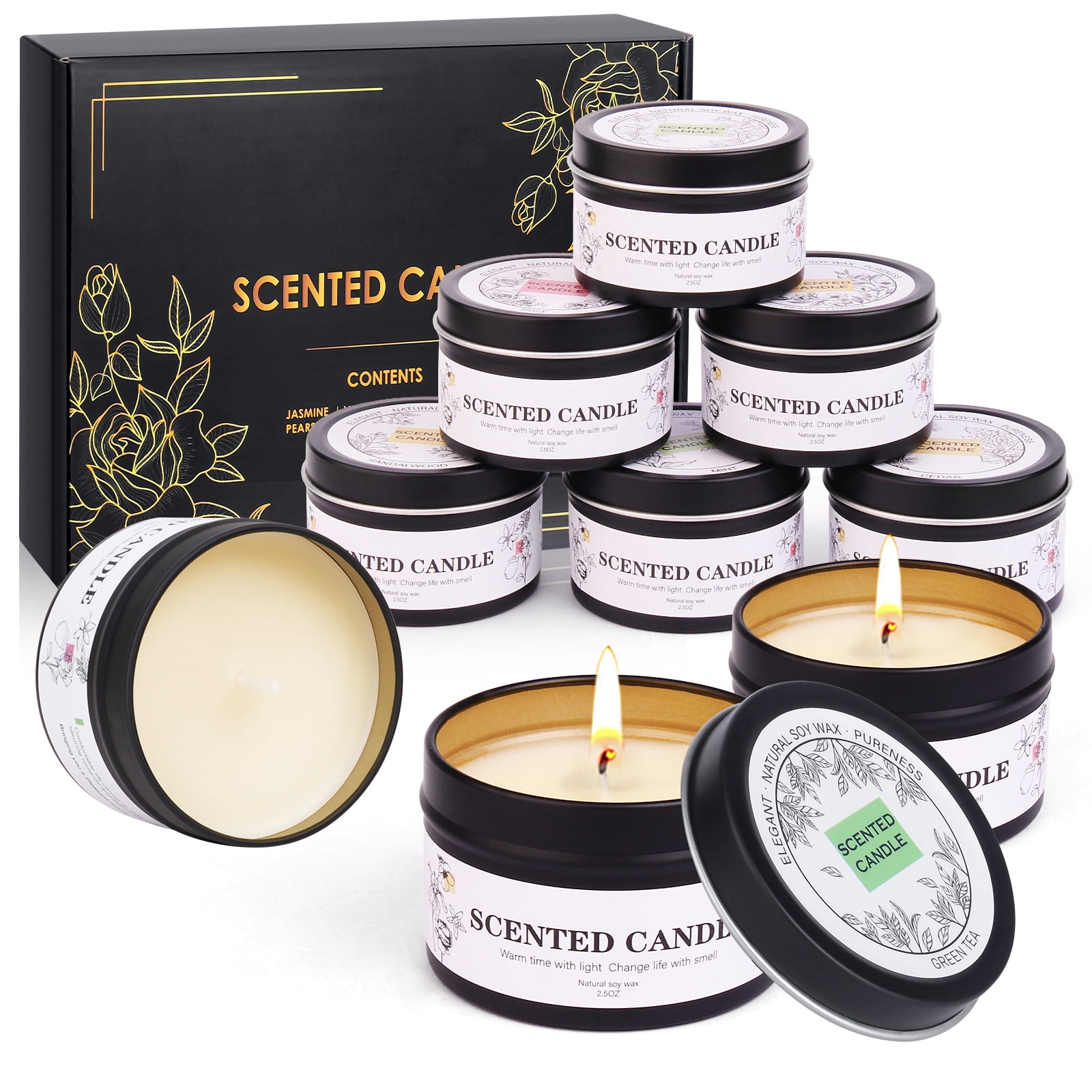 Giphtpoeet Scented Candles Gift Set 9 Pack Natural Soy Wax Jar Candles ...