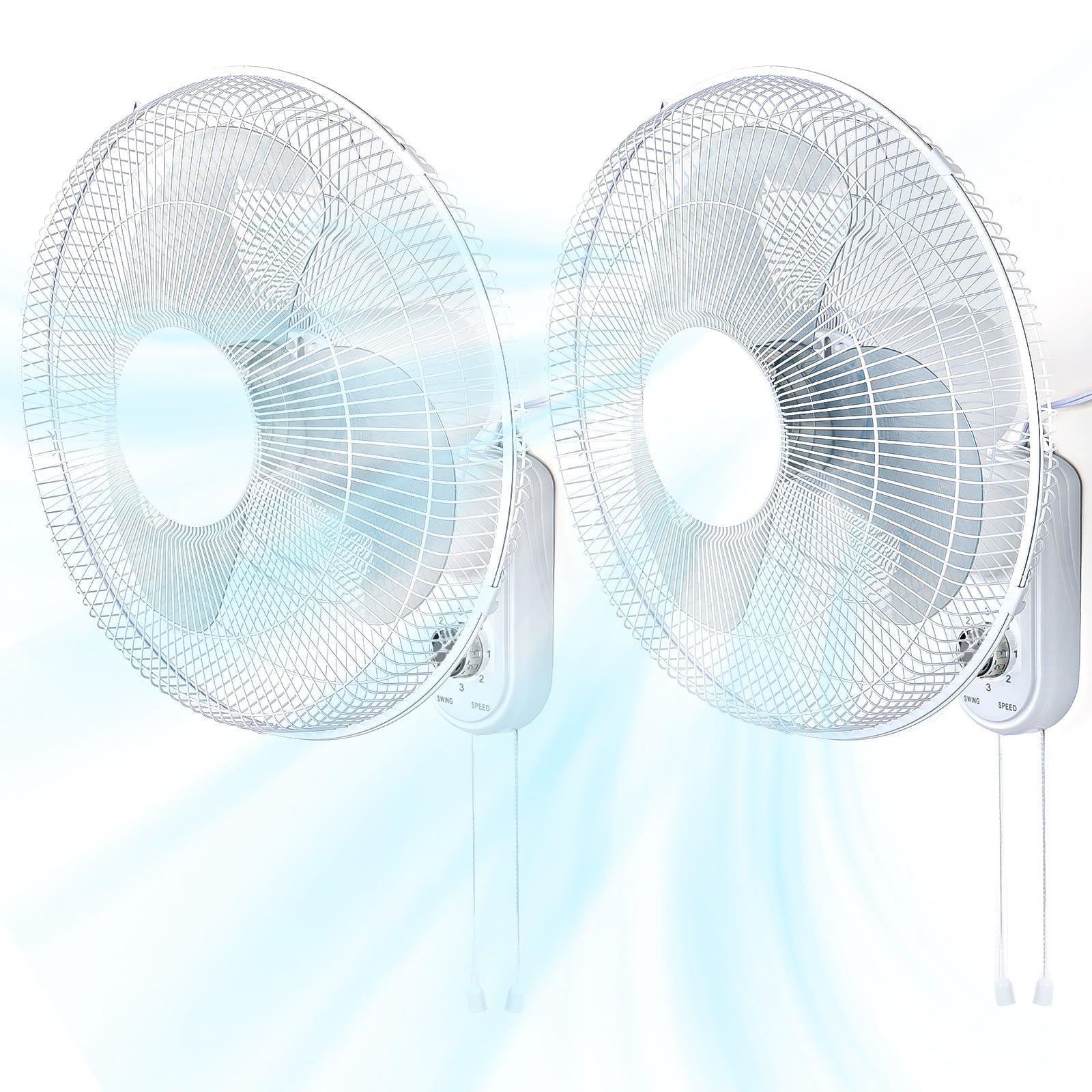 White Plastic 16-Inch Oscillating Wall Mount Fan Set with Pull Chain