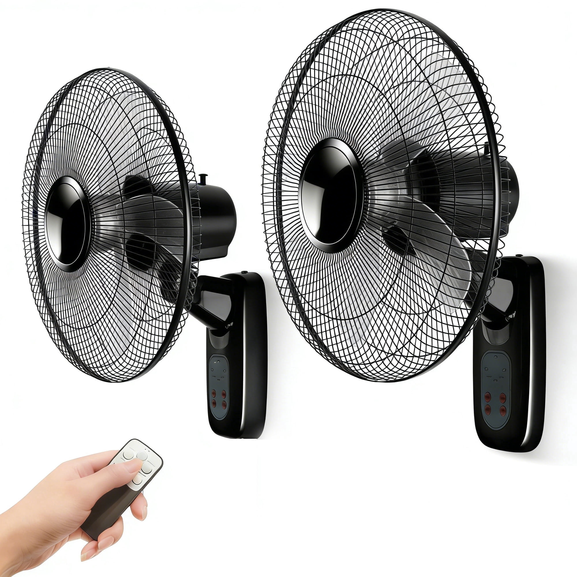 Aottop 16 Inch Wall Mount Fan 2 Pack Black Remote Control 3 Speed 3 Modes Oscillating Adjustable Head Timer for Home Office Room
