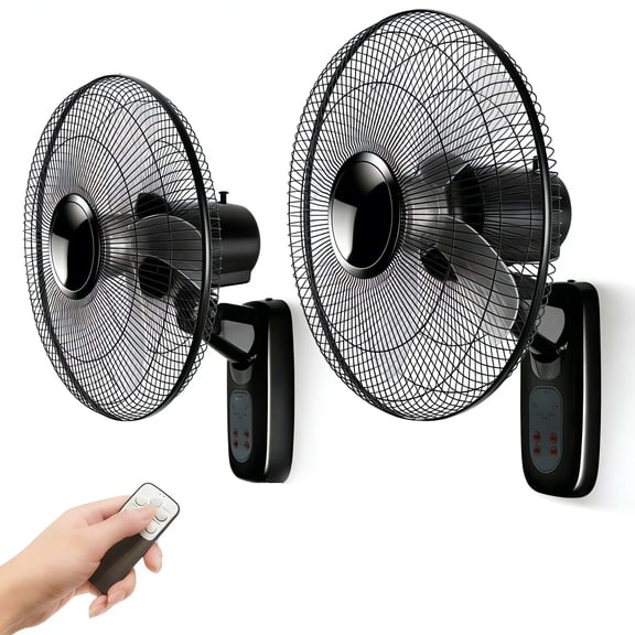 Aottop 16 Inch Wall Mount Fan 2 Pack Black Remote Control 3 Speed 3 Modes Oscillating Adjustable Head Timer for Home Office Room