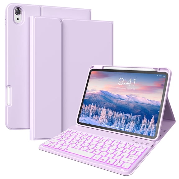 Aoub Backlit Keyboard Case for iPad 11th/10th Generation A16 with Pencil Holder 11inch/10.9 inch, Magnetic Detachable Wireless Bluetooth Folio Stand Rechargeable Keyboard Cover, Light Purple