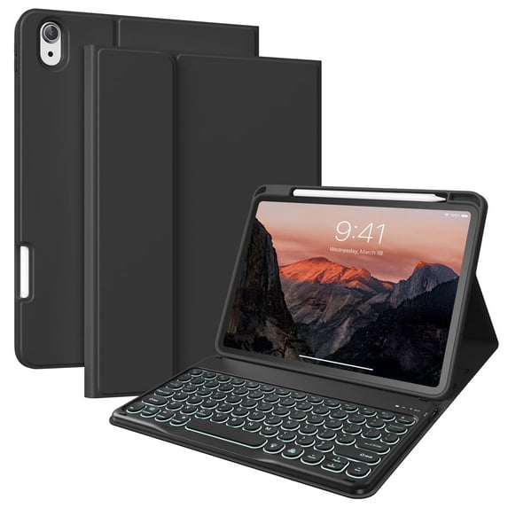 Aoub Backlit Keyboard Case for iPad 11th/10th Generation A16 with Pencil Holder 11inch/10.9 inch, Magnetic Detachable Wireless Bluetooth Folio Stand Rechargeable Keyboard Cover, Black