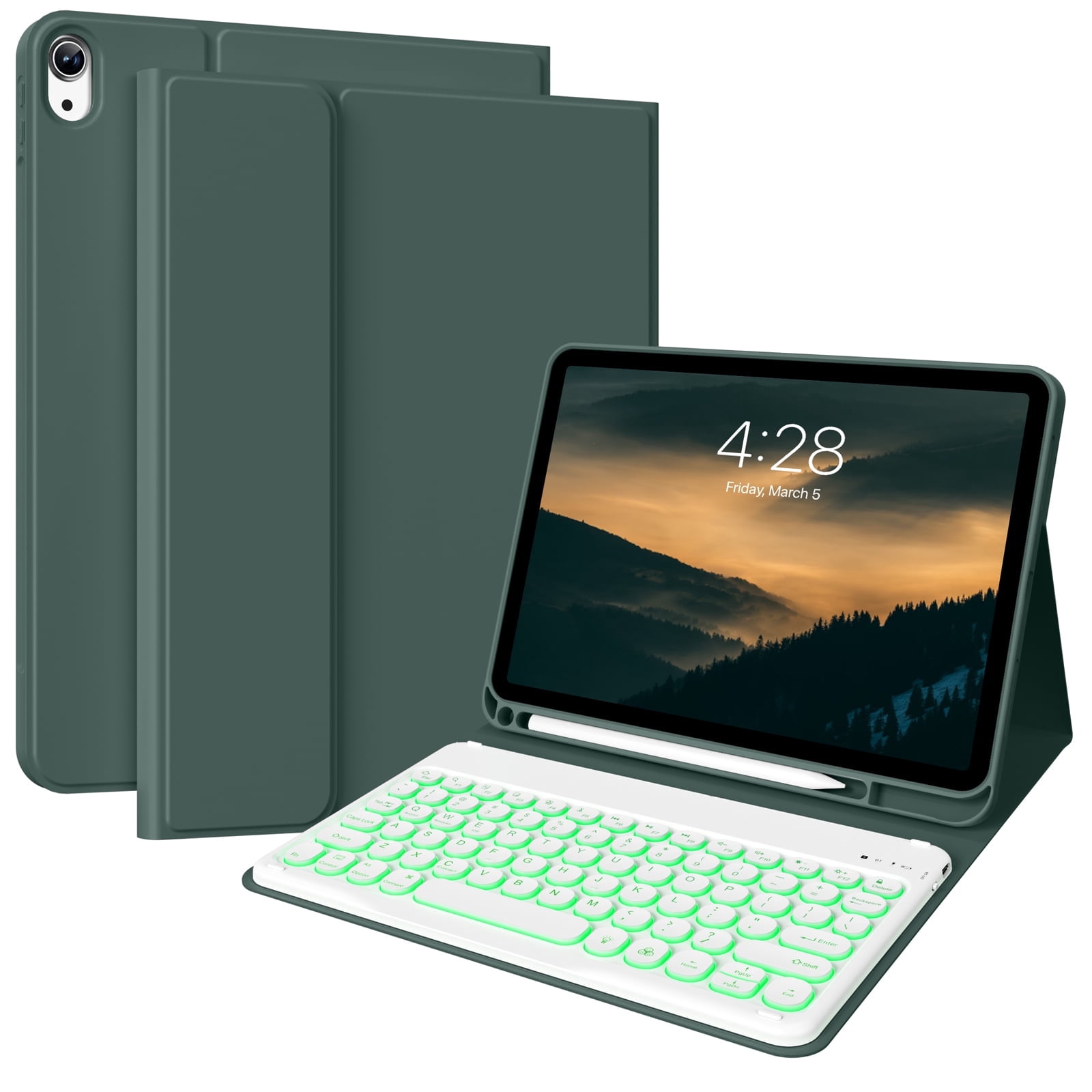Aoub Backlit Keyboard Case for iPad (a16) 11th/10th Generation 2025/2022 with Pencil Holder, Magnetic Detachable Wireless Bluetooth Folio Stand Rechargeable Keyboard Cover, Dark Green