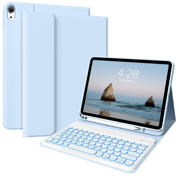 Aoub Backlit Keyboard Case for iPad (a16) 11th/10th Generation 2025/2022 with Pencil Holder, Magnetic Detachable Wireless Bluetooth Folio Stand Rechargeable Keyboard Cover, Blue