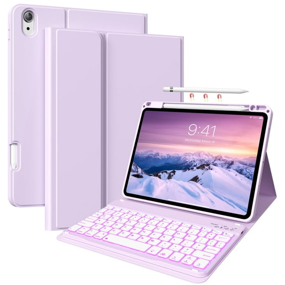 Aoub Backlit Keyboard Case for iPad Air 11 inch M3/M2 2025 2024, iPad Air 5th/4th Generation 10.9 Inch 2022/2020 Soft TPU Bakc Magnetic Detachable Wireless Bluetooth Keyboard Case, Purple