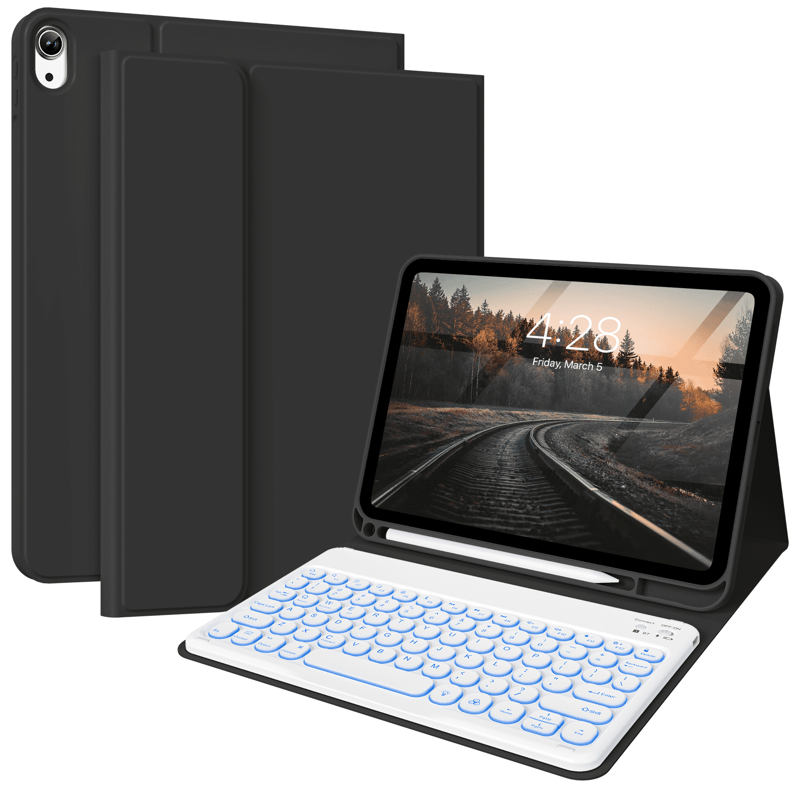 Aoub Backlit Keyboard Case for iPad (a16) 11th/10th Generation 2025/2022 with Pencil Holder, Magnetic Detachable Wireless Bluetooth Folio Stand Rechargeable Keyboard Cover, Black