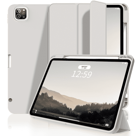 Aoub Case for Air 13 inch M2 2024 iPad Pro 12.9 inch 6th Generation 2022 / 5th Gen 2021 with Pencil Holder, Auto Wake/Sleep, Support iPad 2nd Pencil Charging, Tri-fold Stand, Gray