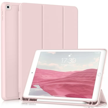 Aoub Case for iPad 6th Generation 2018 / 5th Generation 2017 with Pencil Holder, Slim Lightweight Soft TPU Back Smart Cover, Auto Sleep/Wake, Tri-fold Case for iPad 9.7 inch, Pink