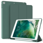 Aoub Case for iPad 9th Generation 2021 / iPad الجيل الثامن 2020 / iPad الجيل السابع 2019 ، Auto Sleep / Wake for Slim Soft Back Smart Cover ، iPad 10.2 inch Case with Pencil Holder, أخضر داكن