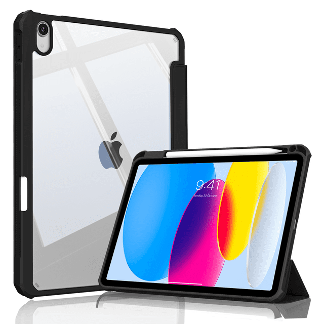 Aoub Hybrid Slim Case for iPad A16 11th Generation 11 inch 2025 / iPad 10th generation 10.9 inch 2022 with Pencil Holder, Clear Transparent Back, Auto Sleep/Wake, Black