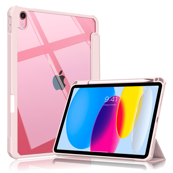 Aoub Hybrid Slim Case for iPad A16 11th Generation 11 inch 2025 / iPad 10th generation 10.9 inch 2022 with Pencil Holder, Clear Transparent Back, Auto Sleep/Wake, Pink