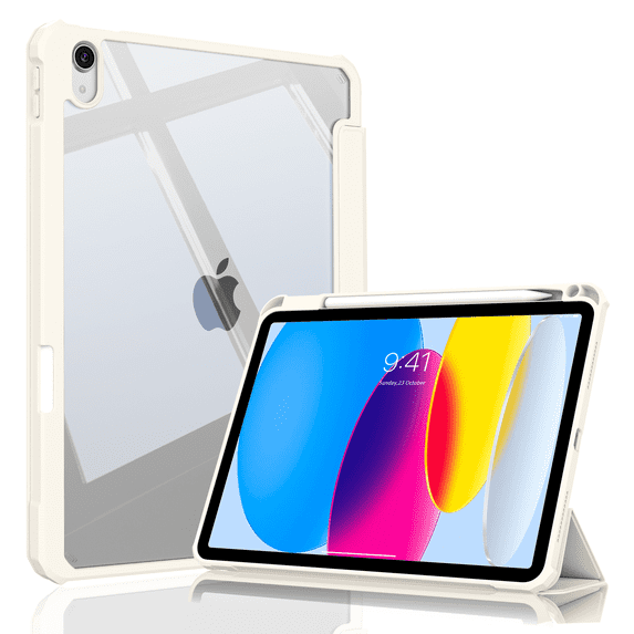 Aoub Hybrid Slim Case for iPad A16 11th Generation 11 inch 2025 / iPad 10th generation 10.9 inch 2022 with Pencil Holder, Clear Transparent Back, Auto Sleep/Wake, White