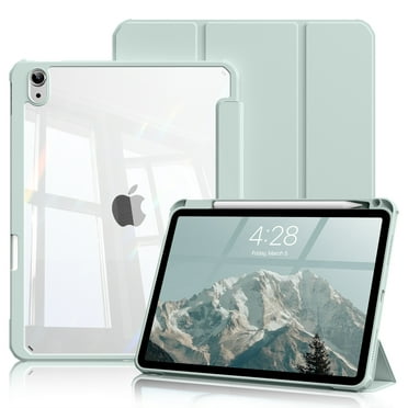 Aoub Hybrid Slim Case for iPad Air 11 Inch M2 2024 / iPad Air 5th 4th Generation 10.9 inch 2022 2020 with Pencil Holder, Clear Transparent Back, Auto Wake/Sleep, Light Green