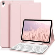 Aoub Keyboard Case for iPad (A16) 11th 10th Generation 2025 2022 with Pencil Holder, Detachable Wireless Bluetooth Rechargeable Keyboard Cover, Pink