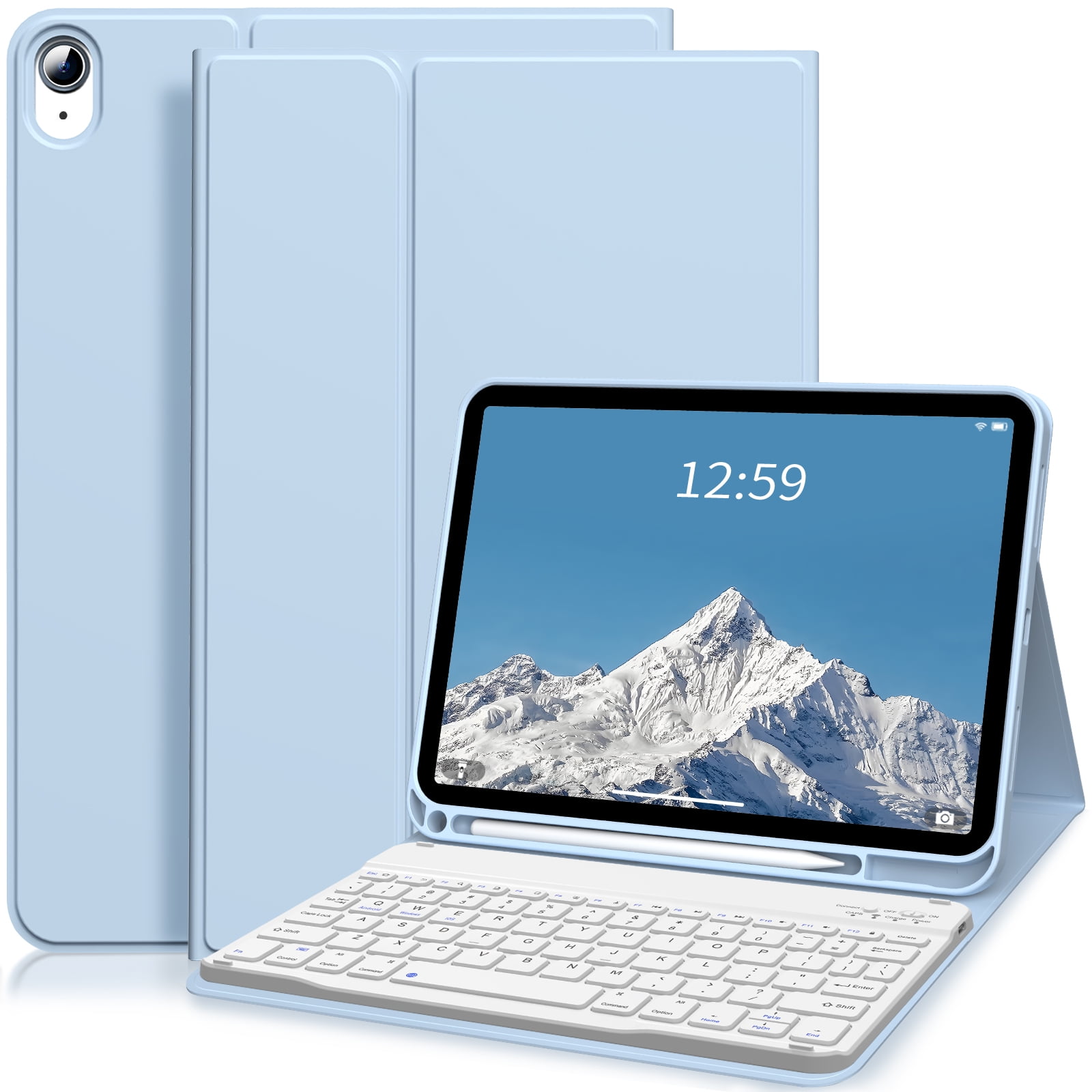 Aoub Keyboard Case for iPad (A16) 11th 10th Generation 2025 2022 with Pencil Holder, Detachable Wireless Bluetooth Rechargeable Keyboard Cover, Blue