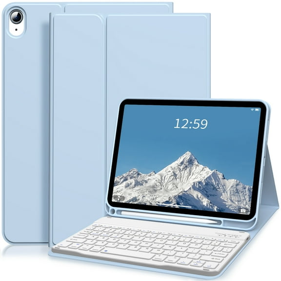 Aoub Keyboard Case for iPad (A16) 11th 10th Generation 2025 2022 with Pencil Holder, Detachable Wireless Bluetooth Rechargeable Keyboard Cover, Blue