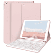 Aoub Keyboard Case for iPad 6th / 5th Generation 2018/2017 9.7 Inch, iPad Air / Air 2, Magnetic Detachable Wireless Bluetooth Folio Stand Rechargeable Keyboard Cover with Pencil Holder, Pink