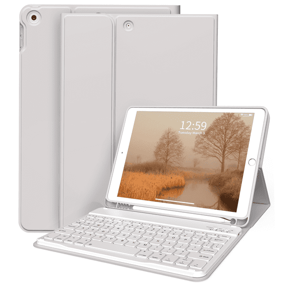 Aoub Keyboard Case for iPad 6th / 5th Generation 2018/2017 9.7 Inch, iPad Air / Air 2, Magnetic Detachable Wireless Bluetooth Folio Stand Rechargeable Keyboard Cover with Pencil Holder, Grey