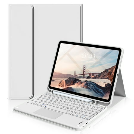 Aoub Touchpad Keyboard Case for iPad 9th/8th/7th Generation (2021/2020/2019) 10.2 Inch, with Pencil Holder, Detachable Bluetooth Trackpad Keyboard Caseand Soft TPU Stand Cover, Grey