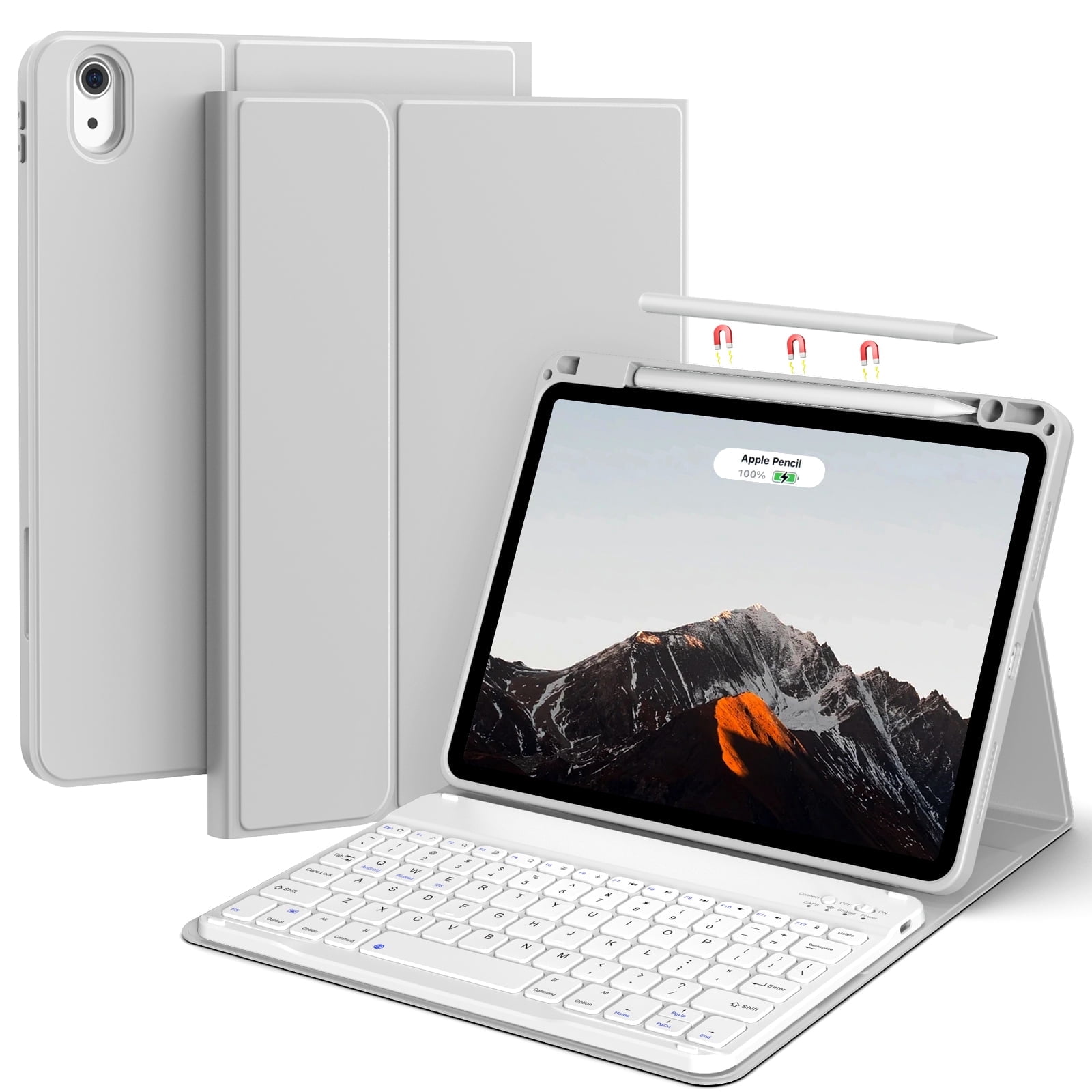 Aoub Keyboard Casefor iPad Air 11 Inch 2025 2024 M3/M2, iPad Air 5th/4th Generation 10.9 Inch with Pencil Holder, Soft TPU Back Folio Stand Cover Magnetic Detachable Bluetooth Keyboard, Gray