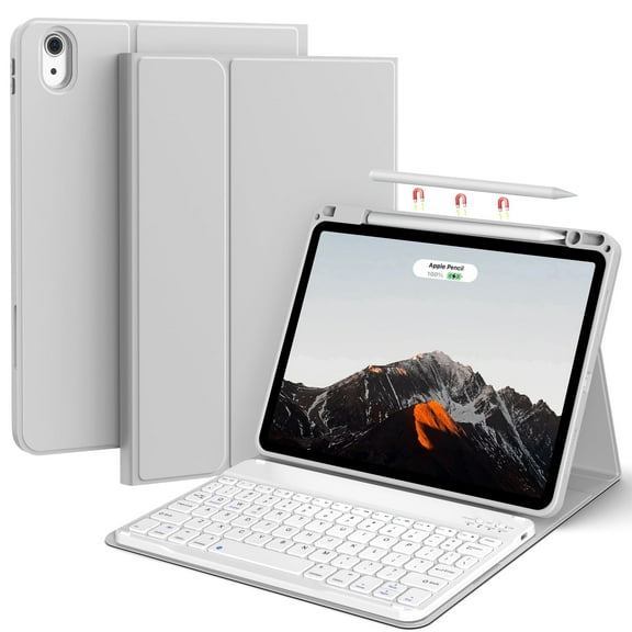 Aoub Keyboard Casefor iPad Air 11 Inch 2025 2024 M3/M2, iPad Air 5th/4th Generation 10.9 Inch with Pencil Holder, Soft TPU Back Folio Stand Cover Magnetic Detachable Bluetooth Keyboard, Gray