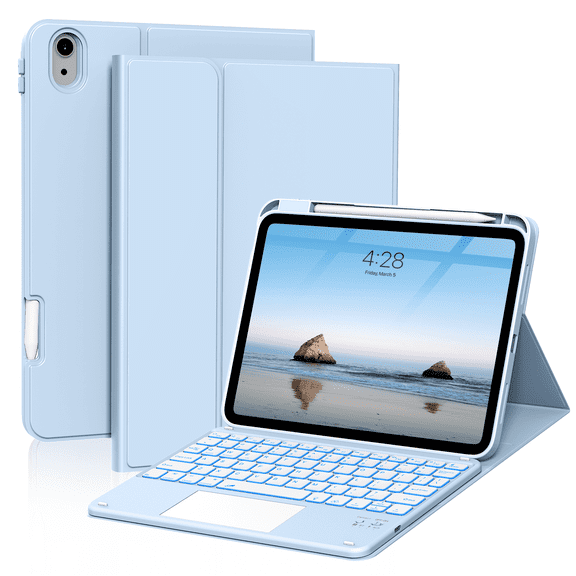 Aoub Touchpad Keyboard Case for iPad A16 11th Generation / iPad 10th Generation 2025/2022 with Backlit, Magnetic Detachable Wireless Bluetooth Keyboard Case, Blue