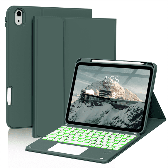 Aoub Touchpad Keyboard Case for iPad A16 11th Generation / iPad 10th Generation 2025/2022 with Backlit, Magnetic Detachable Wireless Bluetooth Keyboard Case, Dark Green