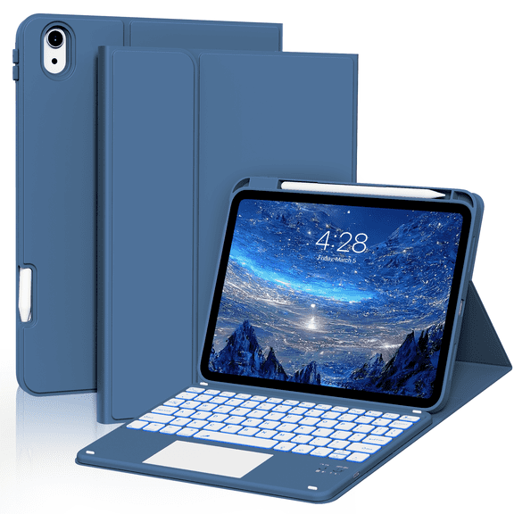 Aoub Touchpad Keyboard Case for iPad A16 11th Generation / iPad 10th Generation 2025/2022 with Backlit, Magnetic Detachable Wireless Bluetooth Keyboard Case, Navy Blue