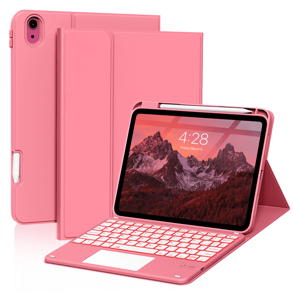 Aoub Touchpad Keyboard Case for iPad A16 11th Generation / iPad 10th Generation 2025/2022 with Backlit, Magnetic Detachable Wireless Bluetooth Keyboard Case, Red