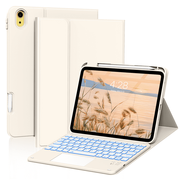 Aoub Touchpad Keyboard Case for iPad A16 11th Generation / iPad 10th Generation 2025/2022 with Backlit, Magnetic Detachable Wireless Bluetooth Keyboard Case, White