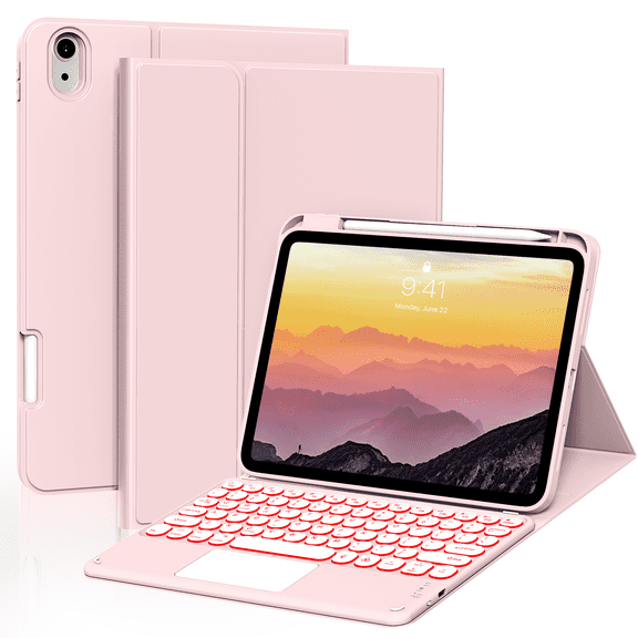 Aoub Trackpad Keyboard Case for iPad (A16) 11th Generation / iPad 10th Generation 2025/2022 with Backlit, Magnetic Detachable Wireless Bluetooth Keyboard Case, Pink