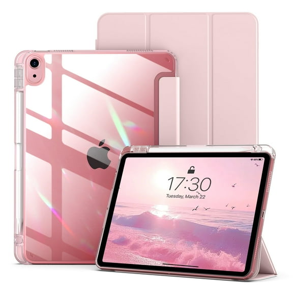 Aoub for iPad a16 11th 10th Generation Case 11 inch 10.9 inch 2025 2022, Transparent Hard Back Tri-fold Stand Smart Case, Auto Wake/Sleep, Pink