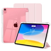 Aoub for iPad a16 11th 10th Generation Case 11 inch 10.9 inch 2025 2022, Transparent Hard Back Tri-fold Stand Smart Case, Auto Wake/Sleep, Pink