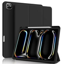 Aoub for iPad Pro 13 Inch Case (M4) 2024 with Pencil Holder, Slim Trifold Soft TPU Back Support Pencil Pro and Pencil(USB-C) Auto Sleep/Wake, Black
