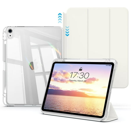 Aoub for iPad 11th (a16) Generation Case 10th Gen 11 inch 10.9 inch 2025 2022 with Pencil-holder, Detachable Transparent Hard Back Tri-fold Stand Smart Case, Auto Wake/Sleep, White