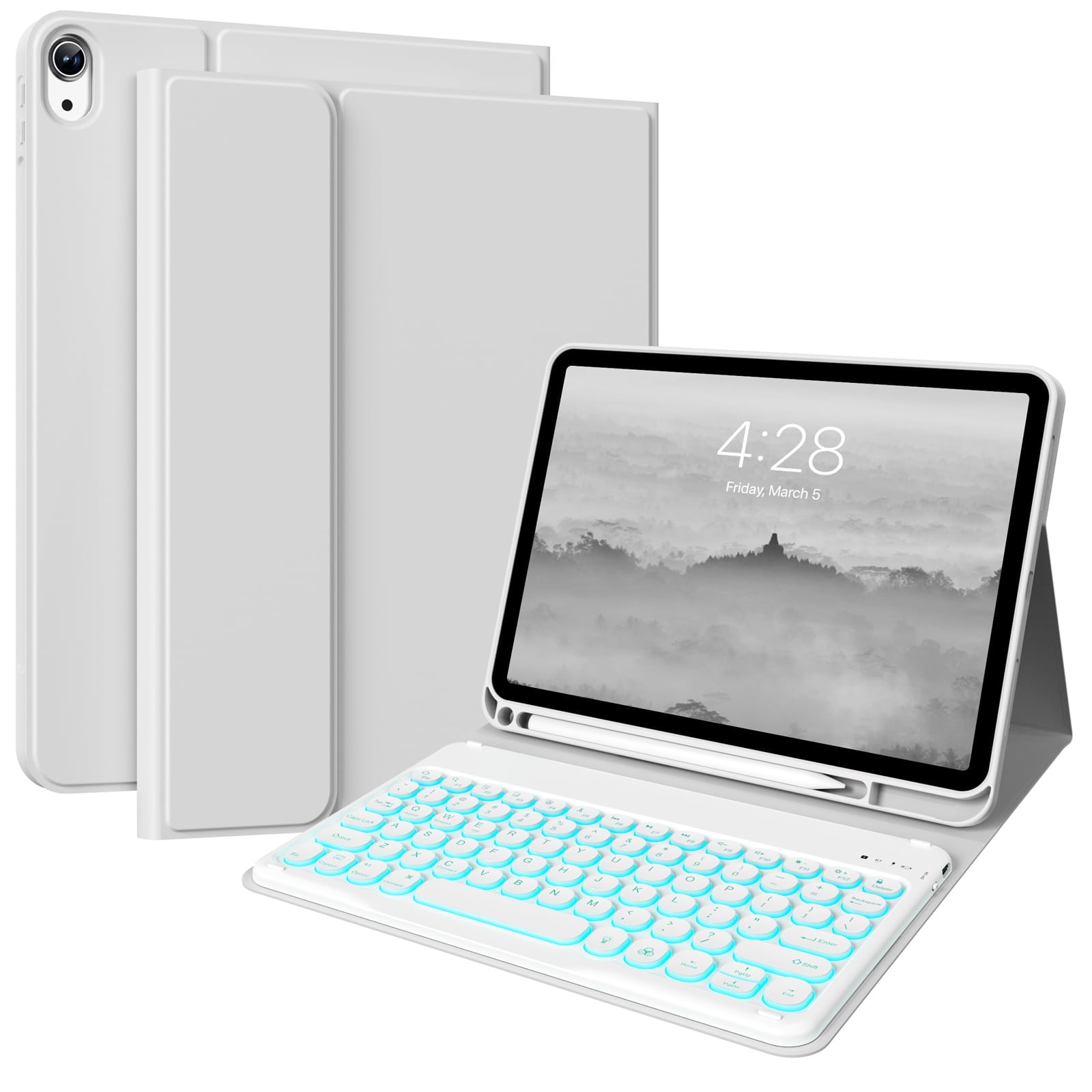 Aoub Backlit Keyboard Case for iPad (a16) 11th/10th Generation 2025/2022 with Pencil Holder, Magnetic Detachable Wireless Bluetooth Folio Stand Rechargeable Keyboard Cover, Grey