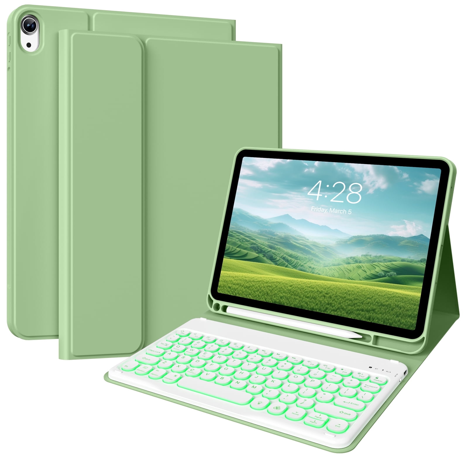 Aoub Backlit Keyboard Case for iPad (a16) 11th/10th Generation 2025/2022 with Pencil Holder, Magnetic Detachable Wireless Bluetooth Folio Stand Rechargeable Keyboard Cover, Green