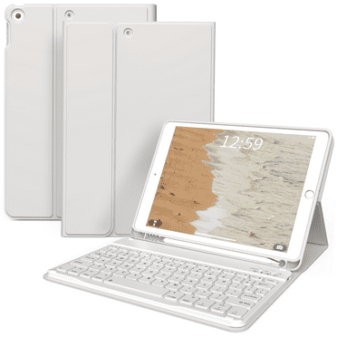 Aoub iPad 9th/8th/7th Generation Keyboard Case with Pencil Holder, Stand Folio Detachable Wireless Bluetooth Keyboard Cover, Soft TPU Back Smart Case for iPad 10.2 inch 2021/2020/2019, Grey