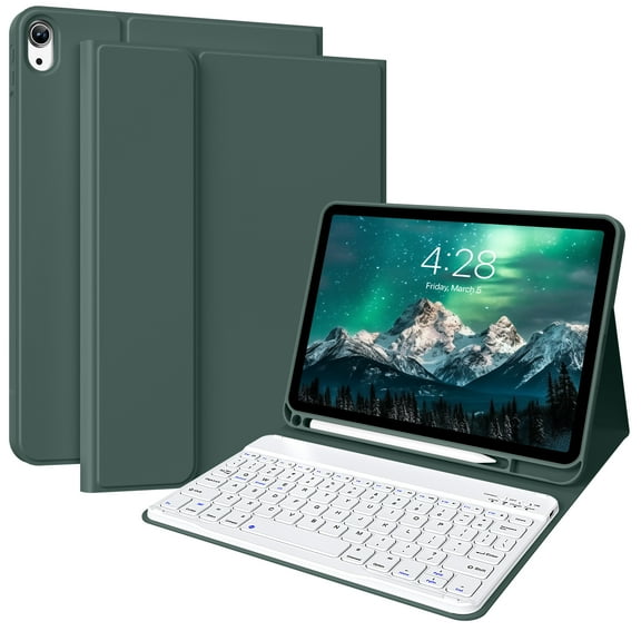Aoub iPad A16 Case Keyboard for iPad 11th Generation / iPad 10th Generation 2025/2022, Magnetic Detachable Wireless Bluetooth Keyboard Case, Dark Green