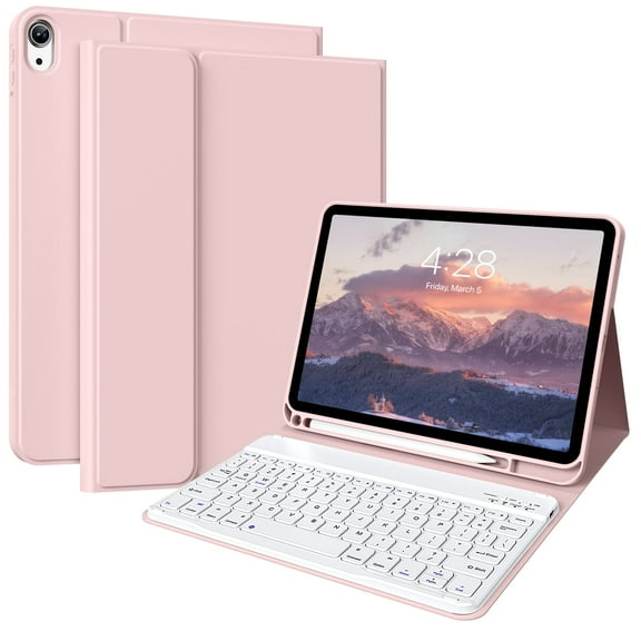 Aoub iPad A16 Case Keyboard for iPad 11th Generation / iPad 10th Generation 2025/2022, Magnetic Detachable Wireless Bluetooth Keyboard Case, Pink