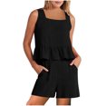 thumbnail image 1 of Aoujea 2 Piece Outfits for Women Plus Size Lounge Matching Sets Solid Outfits Linen Ruffle Crop Square Neck Sleeveless Tank Tops And Short Pants Tracksuits Suit Two Piece Summer Sets, 1 of 7