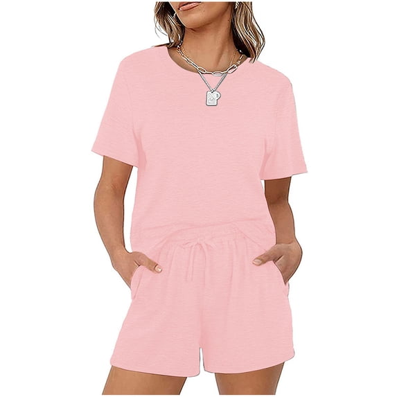 Aoujea 2 Piece Outfits for Women Plus Size Two-Piece Women's Summer Printed And Solid One Shoulder Top And With Pocket Shorts Set Suit Two Piece Summer Sets