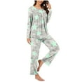 thumbnail image 1 of Aoujea 50% Off Clear! Plus Size Womens Pjs Sets Long Sleeve Pajamas for Women Comfy Fashion And Casual Loose Printed Round Neck Button Up Long Sleeved Pants Pajama Set Deals, 1 of 6